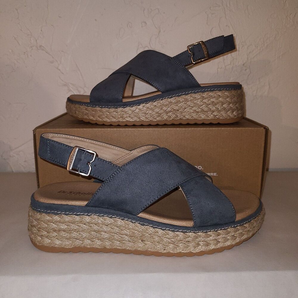 Woman's Sandals Dr. Scholl's Ember, Oxide Blue Wedge Sandal Size 9